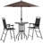 4 Piece Tempered Glass Black Outdoor Patio Dining Furniture Set, 2 Folding Chairs Adjustable Angle Umbrella Wave Textured Dinner Table