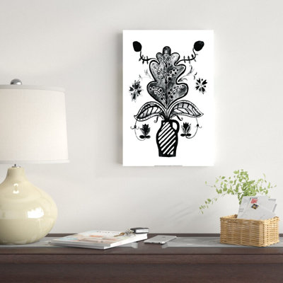 Fleurs noires et blanches dans un vase - impression