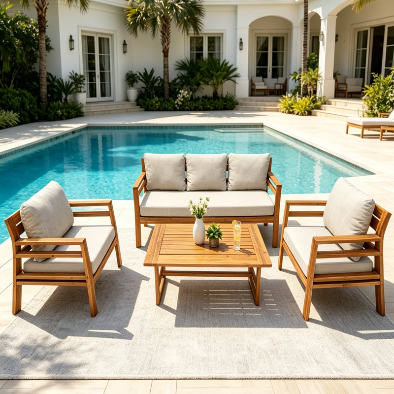 Dayo 4 - Piece Acacia Wood Patio Outdoor Conversation Set With Cushions