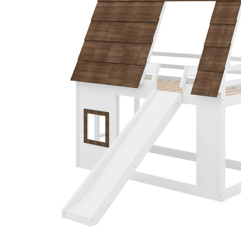 Lit superposé simple en bois avec toit, échelle et toboggan