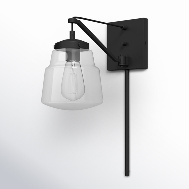 Gionelli Single Light Glass Steel Dimmable Plug-in Swing Arm Sconce