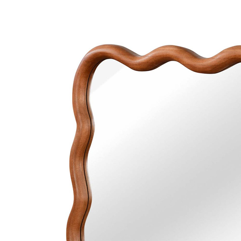 Miroir rectangulaire en bois massif ondulé, Brun jaune