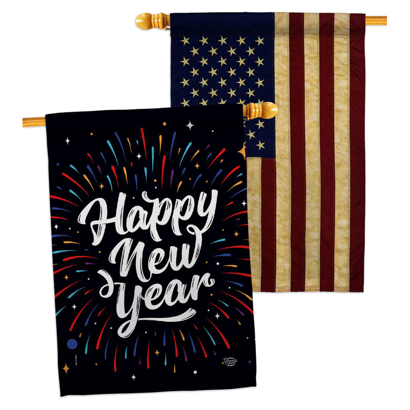 Drapeau de maison en polyester 40 x 28 po Happy New Year