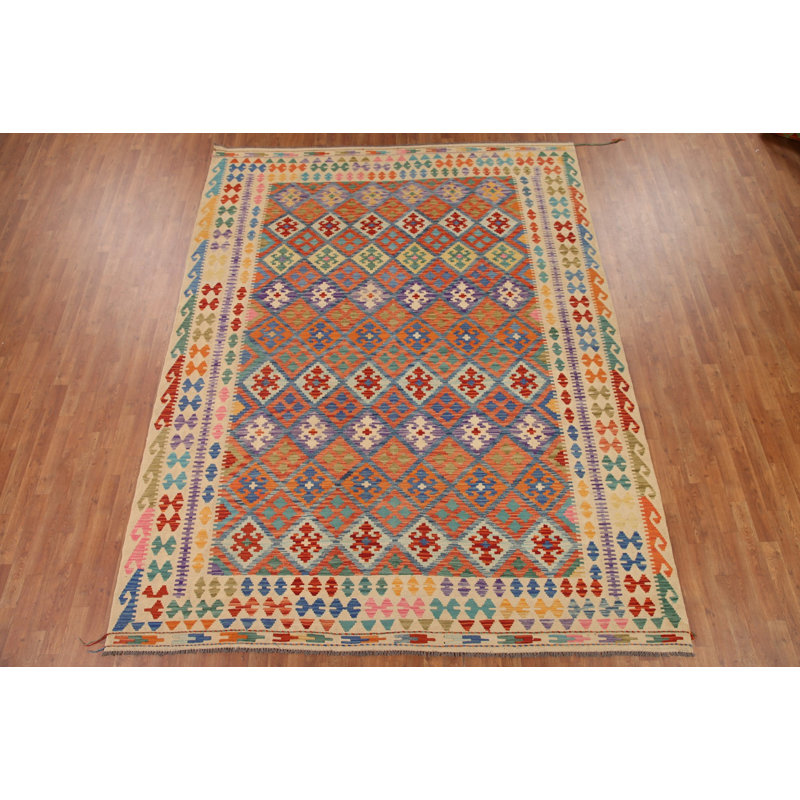 Tapis géométrique à motif oriental kilim 8 x 11