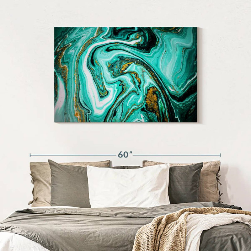 Avery Teal Marble Abstract, 30" H x 45" W