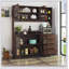 Armoire de cuisine autoportante en noyer avec 4 portes, 4 tiroirs et une tablette à micro-ondes pour un rangement spacieux et une conception moderne