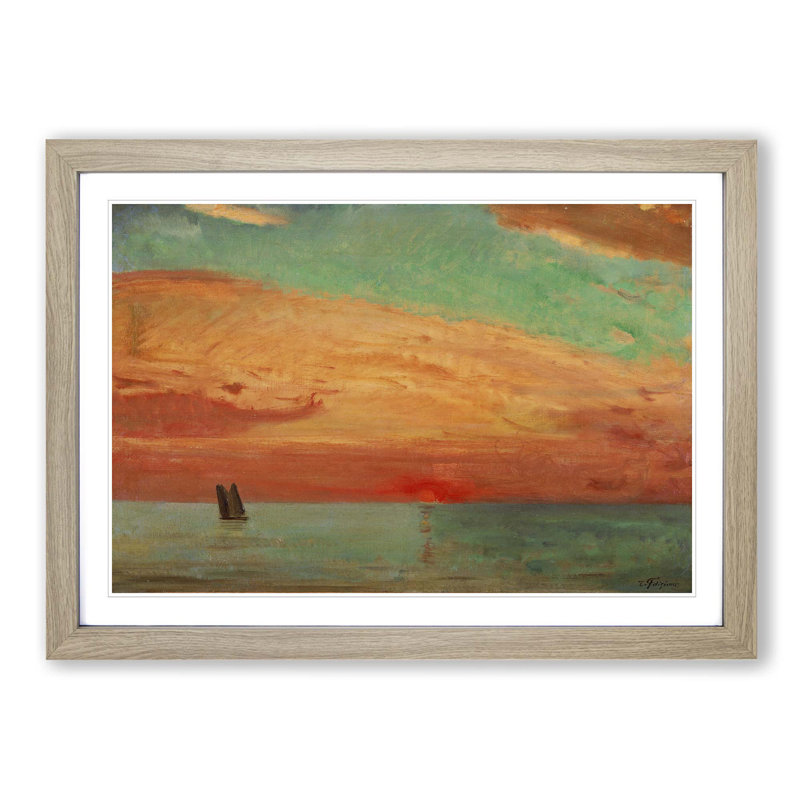 Sunrise over the Eastern Sea by Fujishima Takeji - Picture Frame Painting Print on MDF, 27cm H x 36cm W x 2cm D, Oak Framed