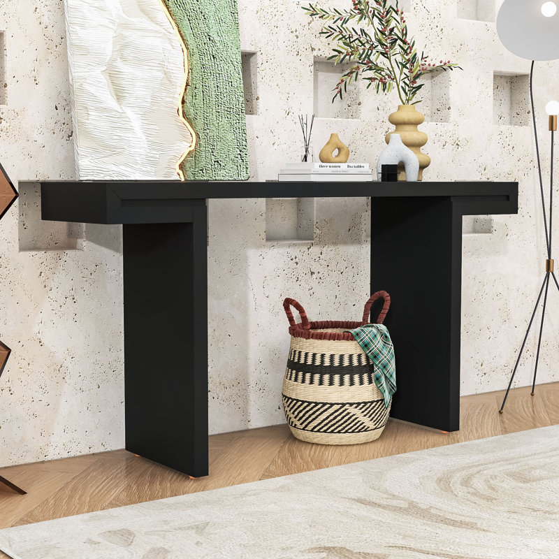 Table d'entrée spacieuse avec motif géométrique, finition résistante aux égratignures, Noir