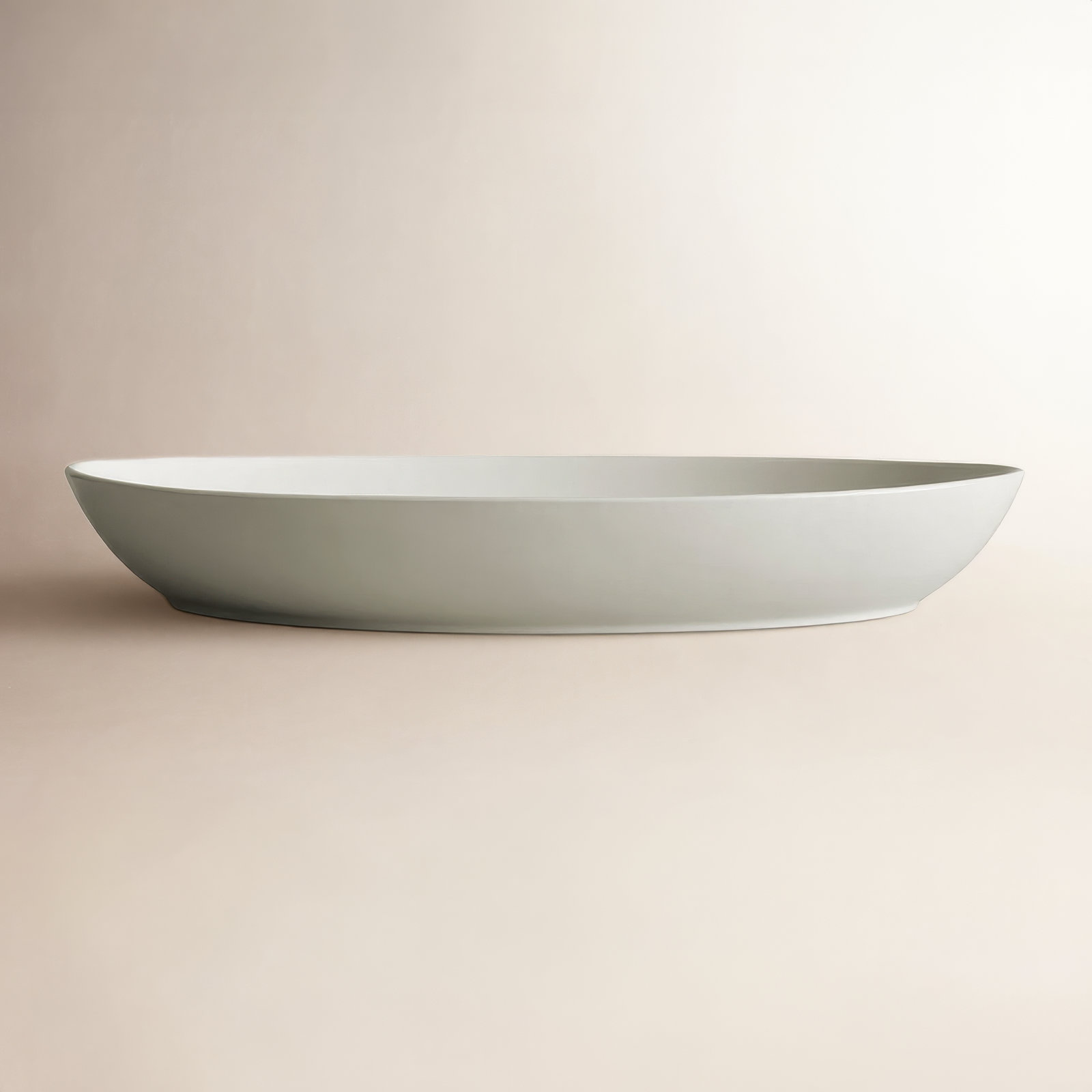 Ceramic Low Oval Serving Bowl, Beige