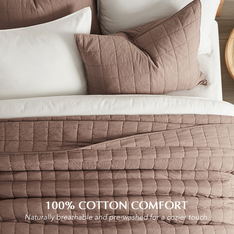 100% Cotton Box Stitch Quilt Set, Terracotta Clay, King Quilt + 2 King Shams