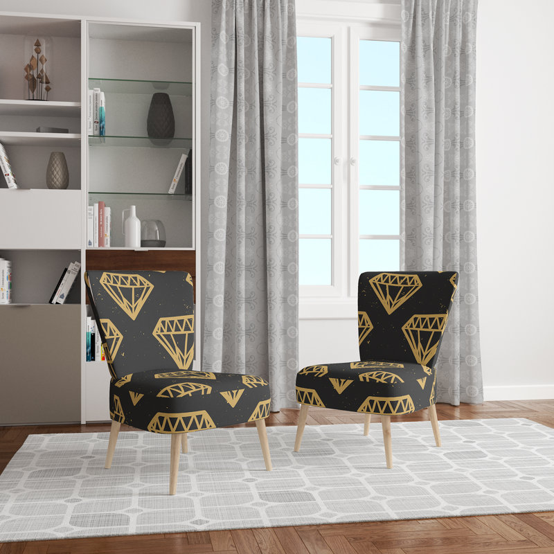 Upholstered Floral Side Chair - Modern floral Accent Chair, Animal Print Black/Golden Polyester Blend
