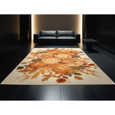 Tapis abstrait moderne et contemporain lavable à la machine Alderamin Thanksgiving en beige - reliure beige