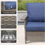 Ensemble de 2 chaises longues d'extérieur en osier gris avec coussins bleus pour patio ou terrasse
