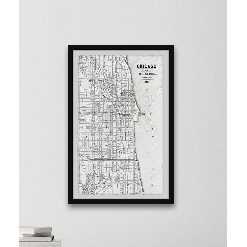 Carte de Chicago IV - impression encadrée, H 36 po x l 24 po x P 1,5 po