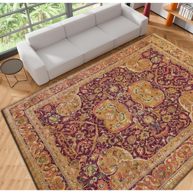 Tapis beige et rouge noué à la main de haute qualité