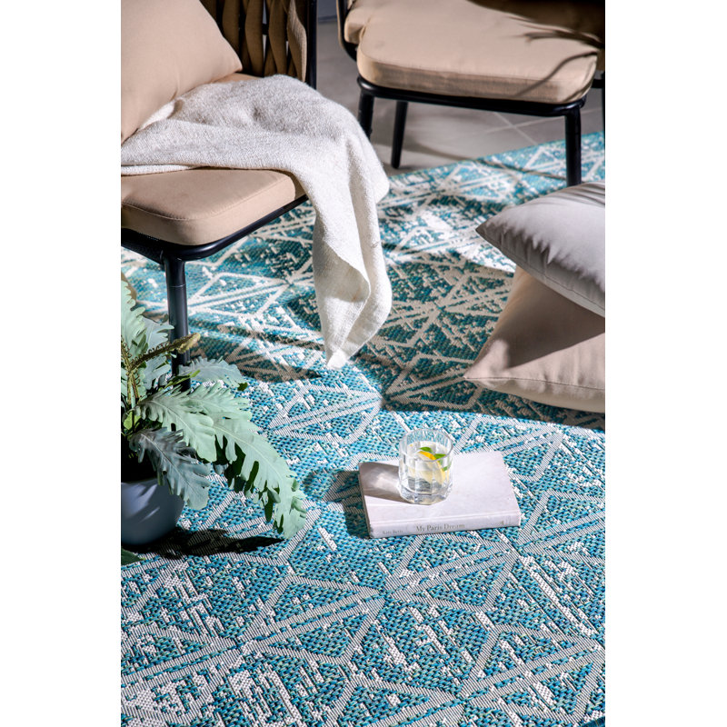 Dakota Fields Rectangle Vintage Teal Blue Indoor/Outdoor Area Rug ...