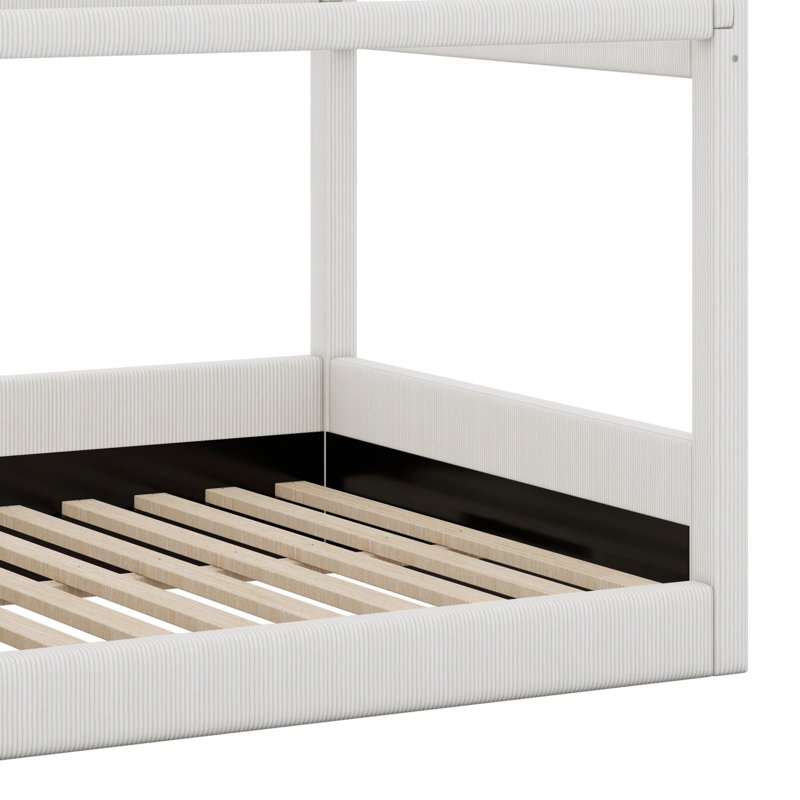 Lit plateforme tapissier pleine grandeur avec bandes lumineuses à DEL, structure de lit de jour en bois, Beige