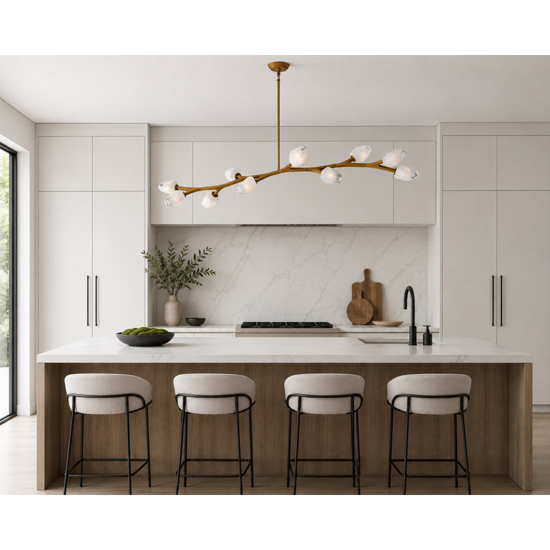 Lustre linéaire en cristal 10 lumières Dreanda, Laiton vieilli naturel