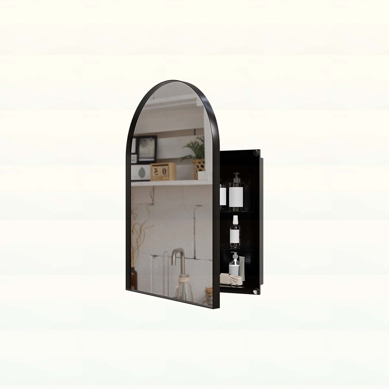Armoire arquée élégante avec miroir arqué, tablettes réglables, Noir