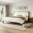 King Size Solid Wood Platform Bed Frame with Beige Velvet Upholstered Headboard, Espresso Finish, No Box Spring Needed-1079036608