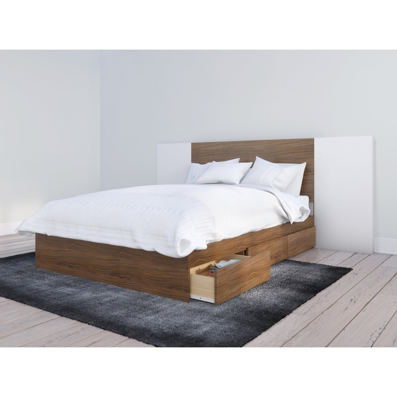Lit plateforme avec rangement Bourquin, Double, Brun noyer