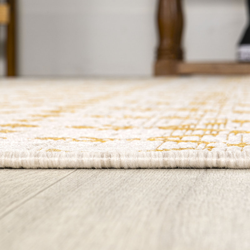 Tapis d'intérieur / extérieur Crompton, Crème / jaune, Rectangle 9 pi x 12 pi