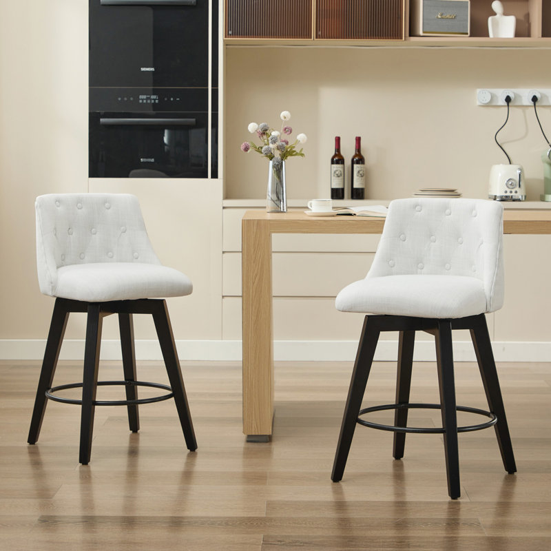 Chaises de comptoir pivotantes, tissu en lin moderne avec dossier capitonné, tabourets de bar élégants, ensemble de 2 pour bar, îlot de cuisine, salle à manger, blanc