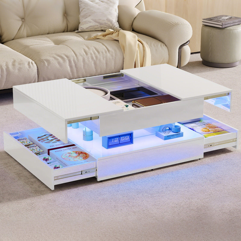 Pedestal Coffee Table with Storage, White