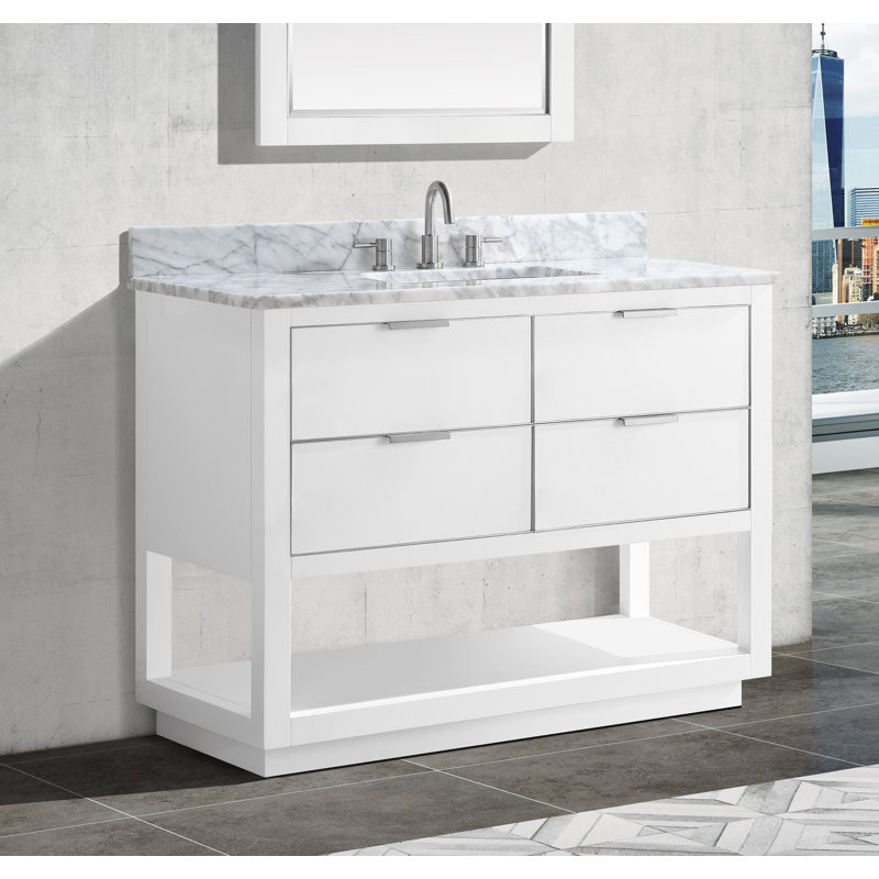 Allie 42'' W Single Bathroom Vanity Base, Twilight Gray/Matte Gold