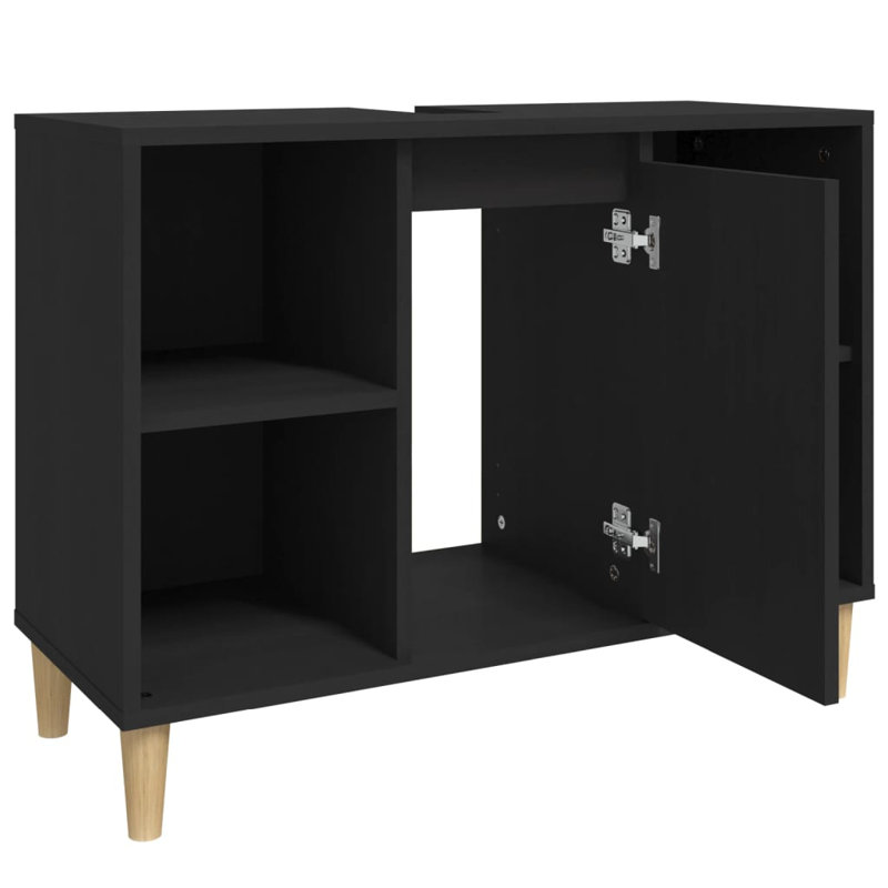 Tonsina Freestanding Bathroom Cabinet, Matte Black/Natural