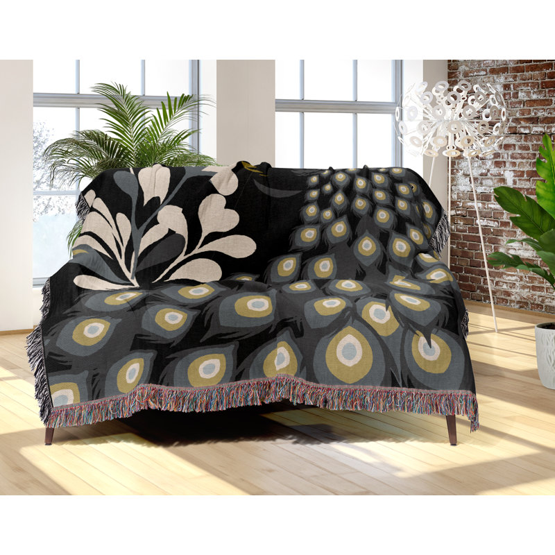 Jeté en mélange de coton Nivo Peacock, Noir, L 60 po x l 50 po