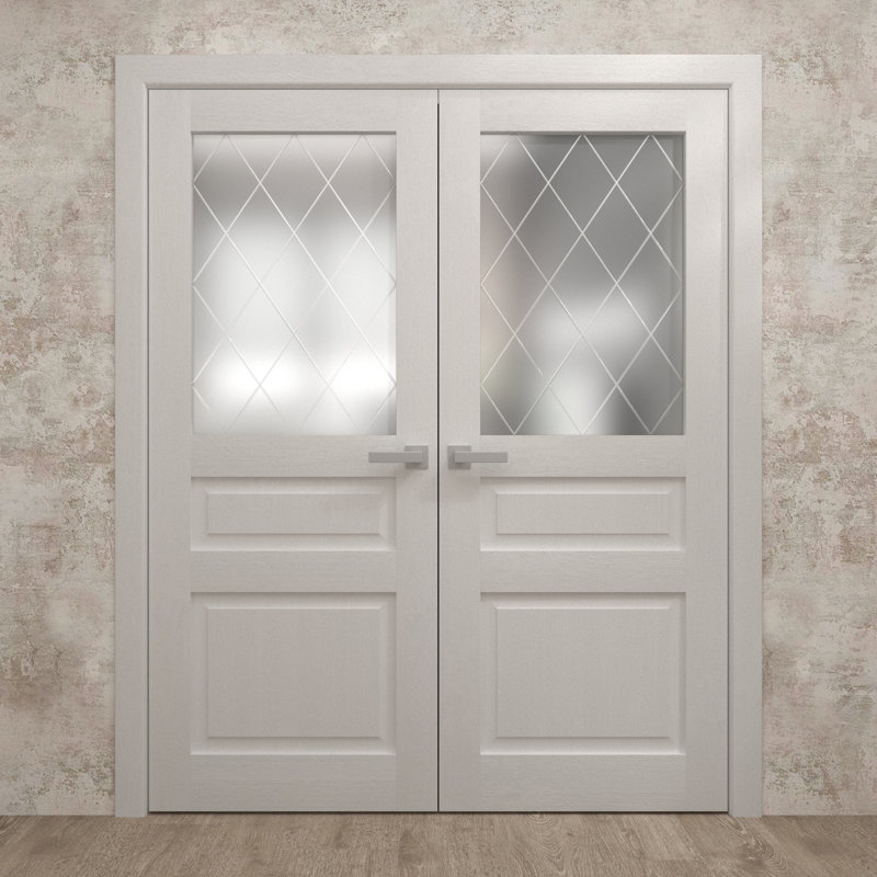 60 x 80 White Oak French Double Doors with Opaque Glass