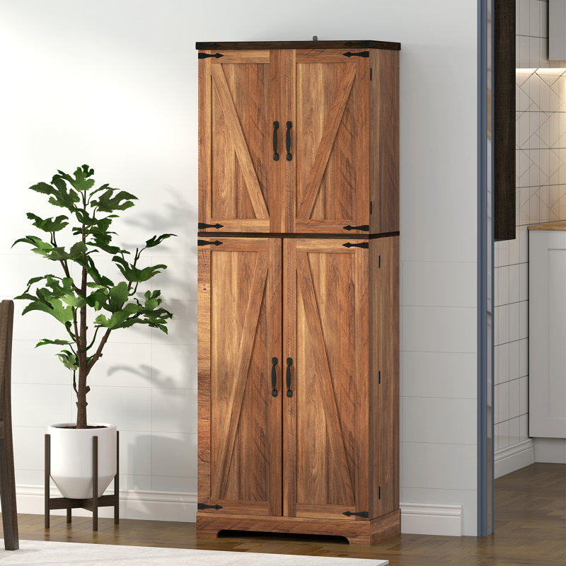 Armoire de rangement pour garde-manger 64 po avec 8 étagères à épices et 8 tablettes réglables, brun, Brun