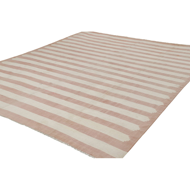 Rug & Kilim’S Contemporary Dhurrie Rug With Pink And Cream White Stripes