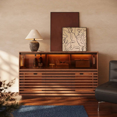 Selene-55" & 71" LED Sideboard Cabinet, Double-layered with Multiple Independent Compartments and Two Drawers
