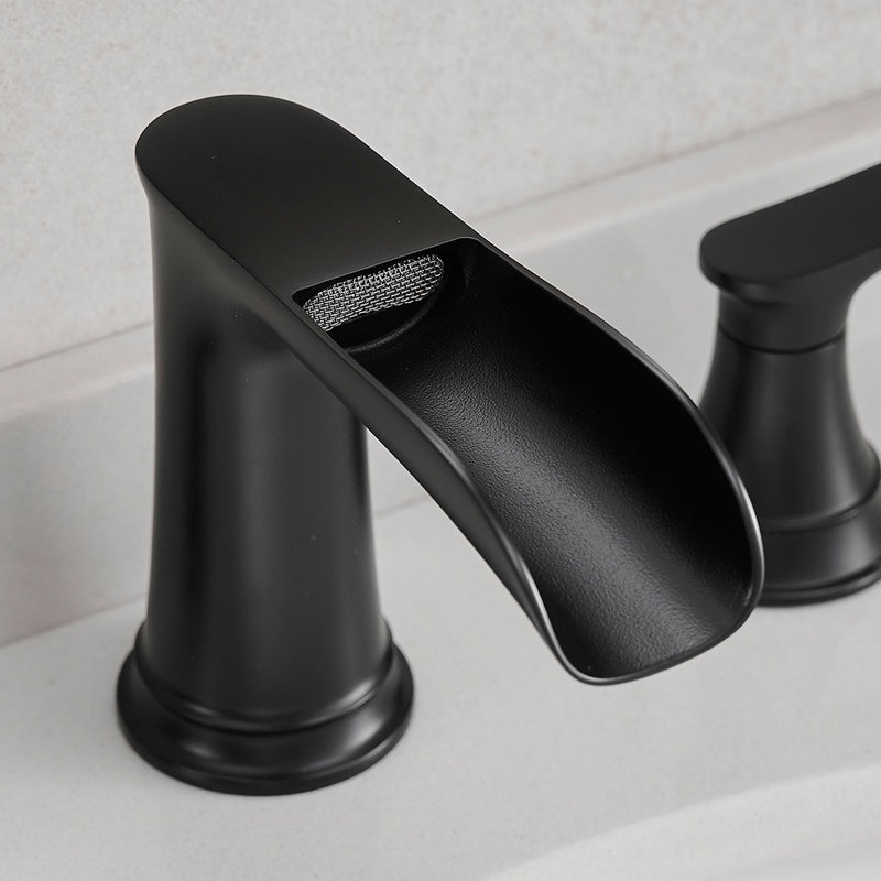 Topcraft Waterfall Double Handle Stainless Steel Bathroom Faucet, Matte Black