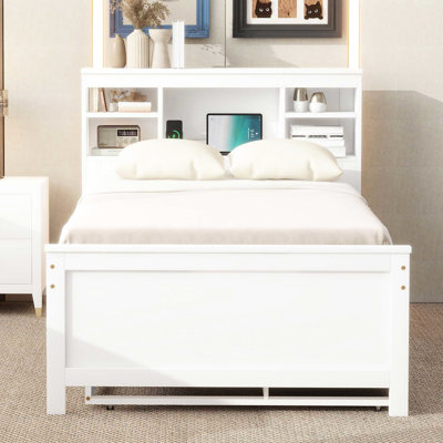 Lit simple avec tête de lit et rangement - rangement en bois massif, lit gigogne, fabrication blanche 3 tiroirs