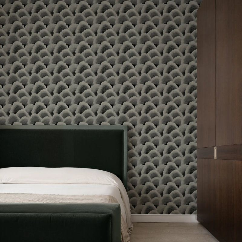 Wave Scales - Wallpaper, Taupe Black, Premium Paper, Non-Pasted