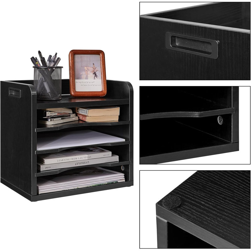 Black Chipboard Desktop File Organizer with Adjustable Shelves