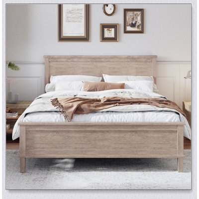 Mid-Century Wood Platform Bed With Headboard And Wood Slat Support, No Box Spring Needed