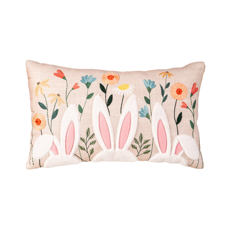 Coussin Bunny, Rectangle H 10 po x l 16 po, Rose / blanc / vert / brun clair / bleu / jaune / 