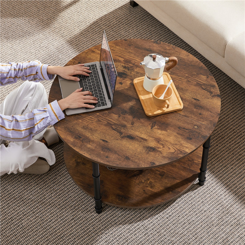 Rustic Round Coffee Table Sofa Table, 18" H x 35.5" L x 35.5" W
