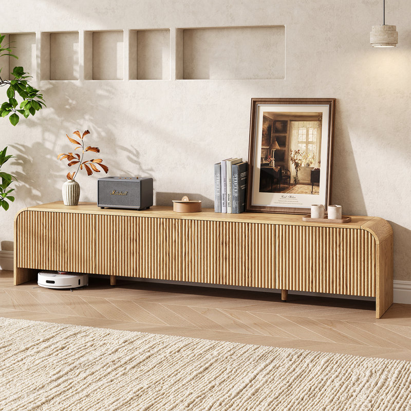 Meuble télé 70,9 po pour téléviseur de 80 po ou moins, console de télévision avec portes cannelées et armoires de rangement