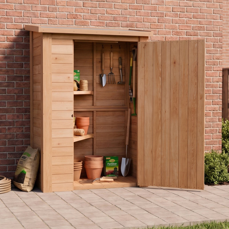 Cedar Wooden Heavy Duty Lean-To Storage Shed With Single Door