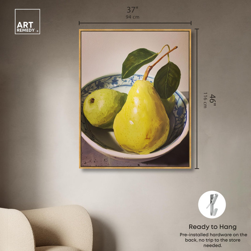 Décoration murale de cuisine Pear Bowl par Art Remedy, cadre doré, 36 x 45, H 46 po x l 37 po, Encadrement doré