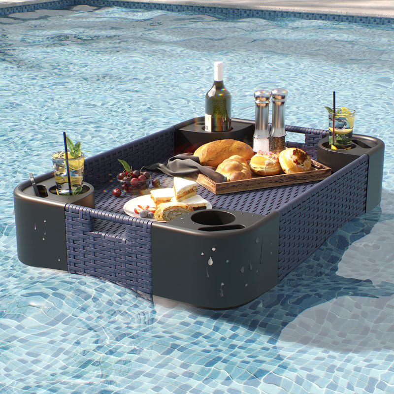 Aluminum Frame Poolside Floating Tray – All - Weather For Drinks, Snacks & Outdoor Hangouts, Blue, 35.4"W x 23.6"D x 6.69"H