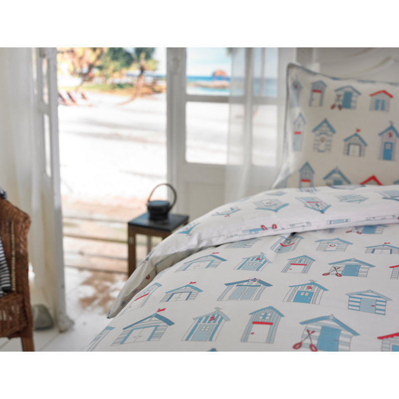 White/Blue/Red 144 TC Reversible Modern & Contemporary 2 Piece Duvet Cover Set, Super King - 2 Standard Pillowcases