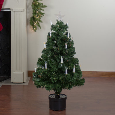 3' Pre-Lit Potted Medium Artificial Christmas Tree with Candles - Multi Color Lights