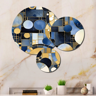 Ensemble de 3 décorations murales à motifs abstraits avec textures bleues et dorées XXII