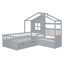 Lit House avec canapé, lit plateforme pour enfants avec deux tiroirs et tablette de rangement-1456249275